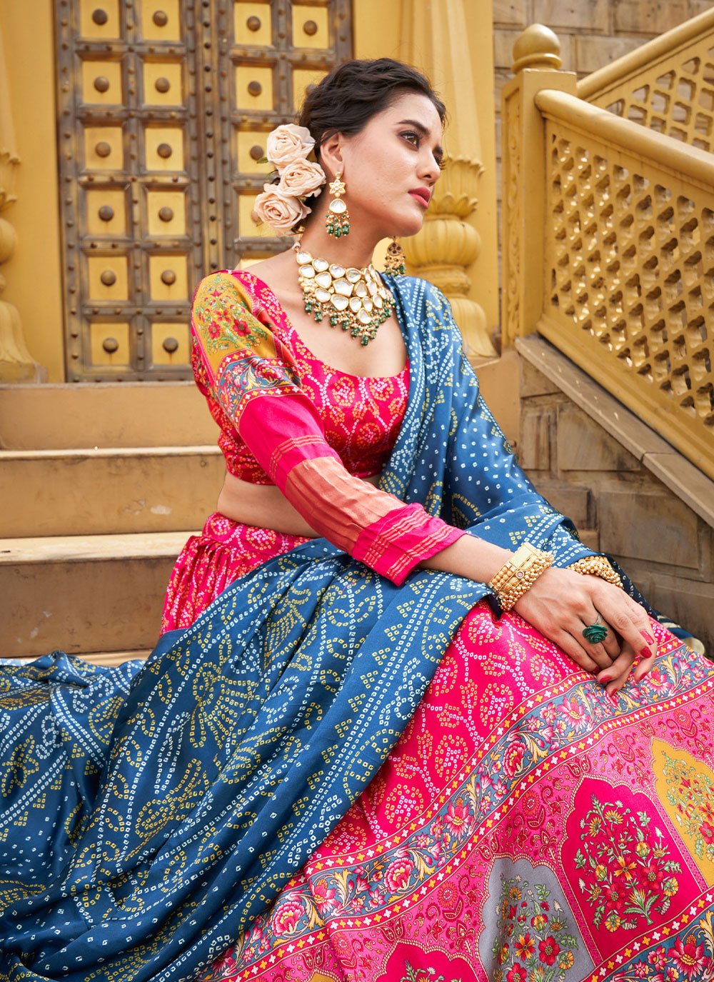 A Line Lehenga Silk Pink Digital Print Lehenga Choli