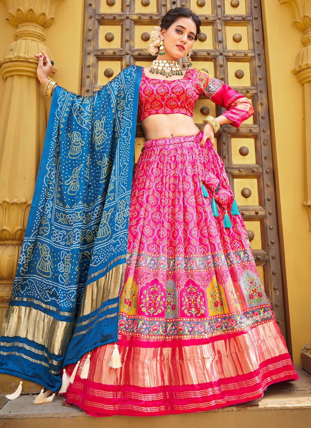 A Line Lehenga Silk Pink Digital Print Lehenga Choli