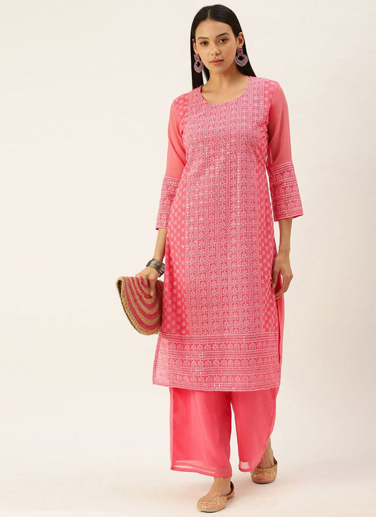 Casual Kurti Georgette Pink Embroidered Kurtis