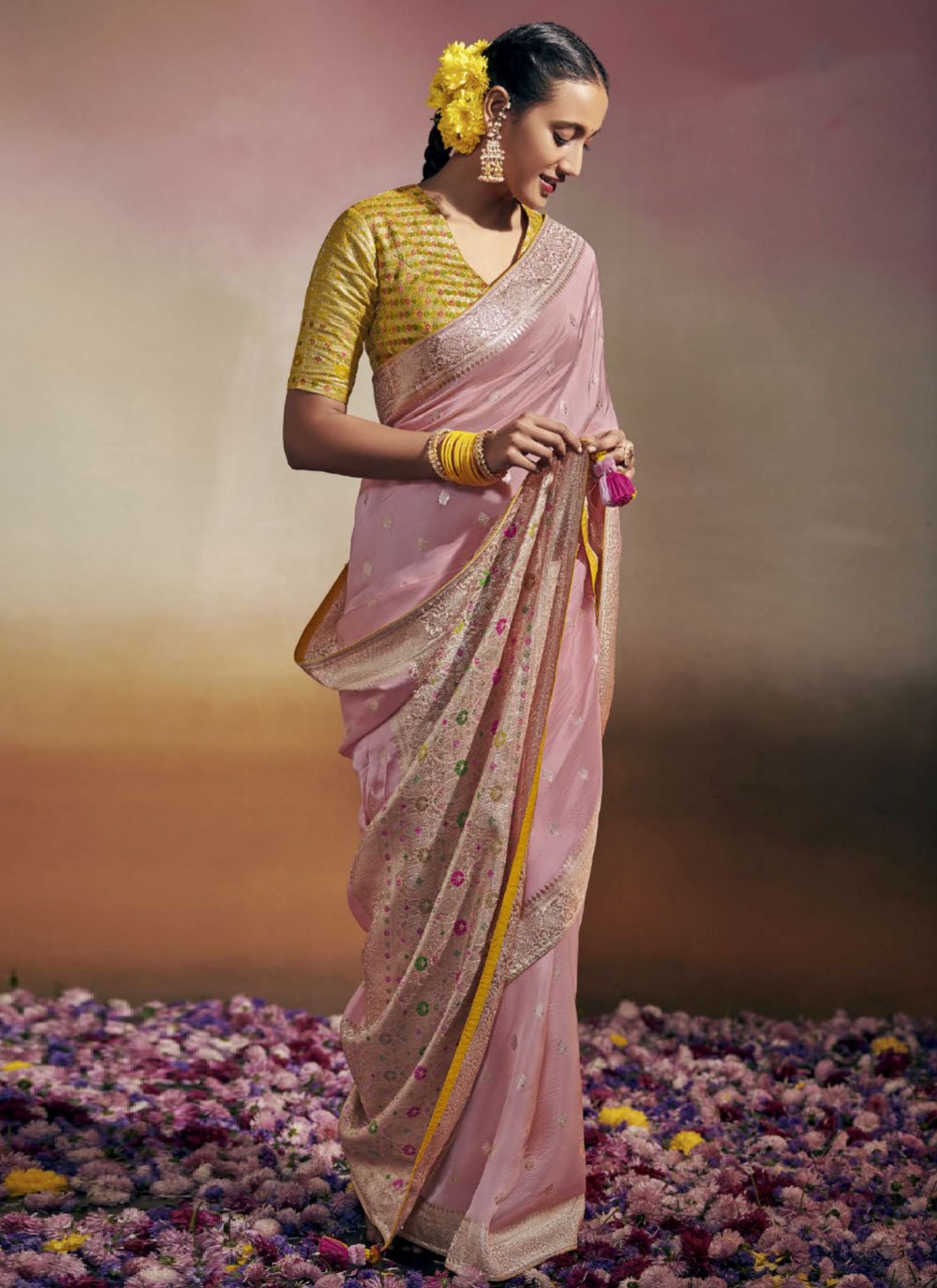 Classic Viscose Pink Embroidered Saree