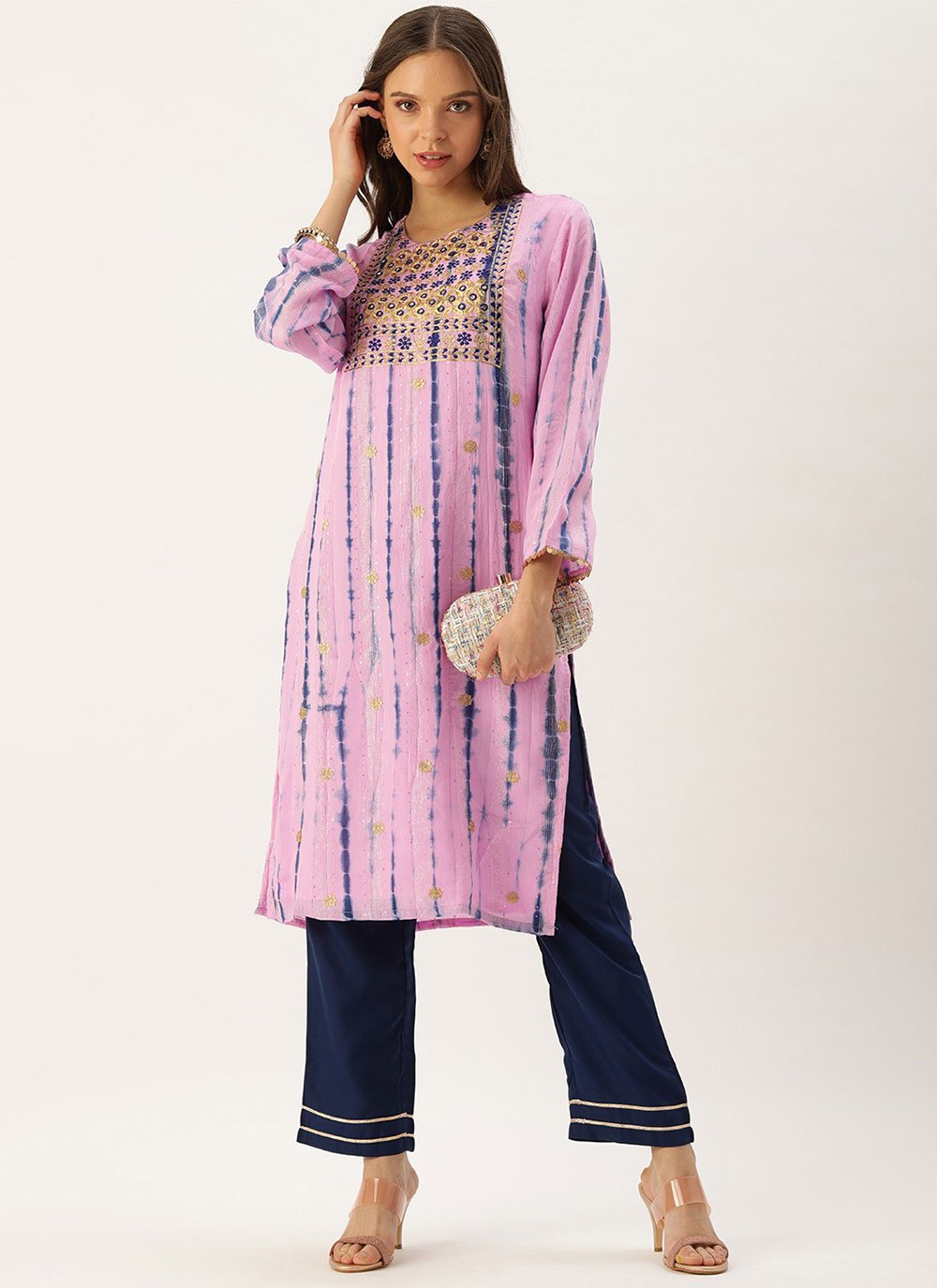 Designer Kurti Georgette Pink Embroidered Kurtis