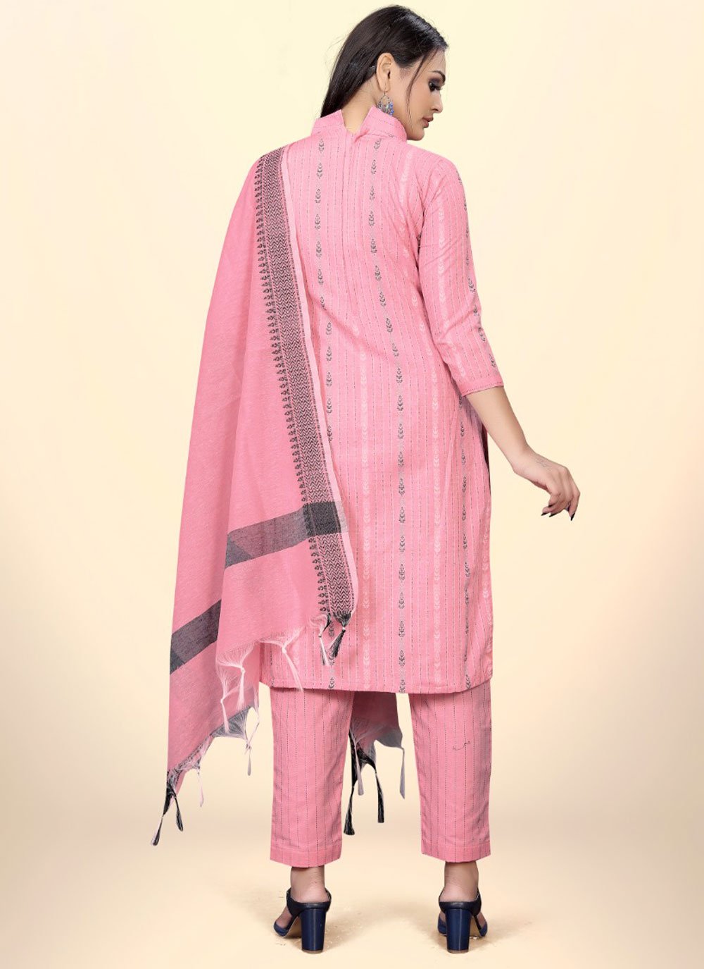 Salwar Suit Cotton Jacquard Pink Embroidered Salwar Kameez