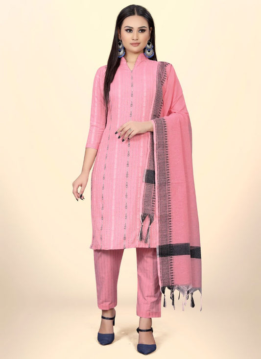 Salwar Suit Cotton Jacquard Pink Embroidered Salwar Kameez