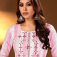 Designer Kurti Cotton Pink Embroidered Kurtis