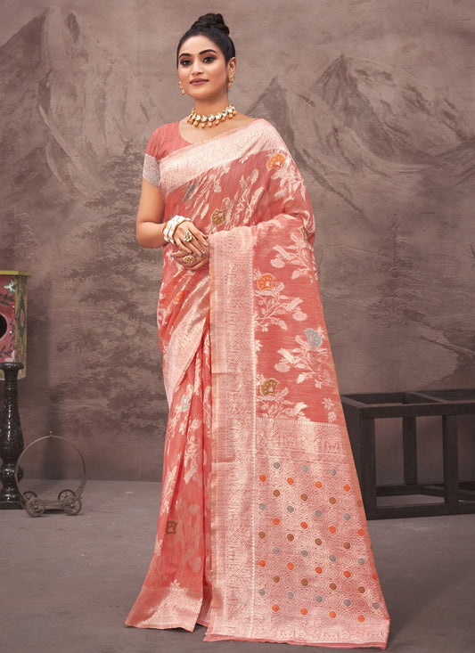 Traditional Saree Cotton Silk Pink Embroidered Saree