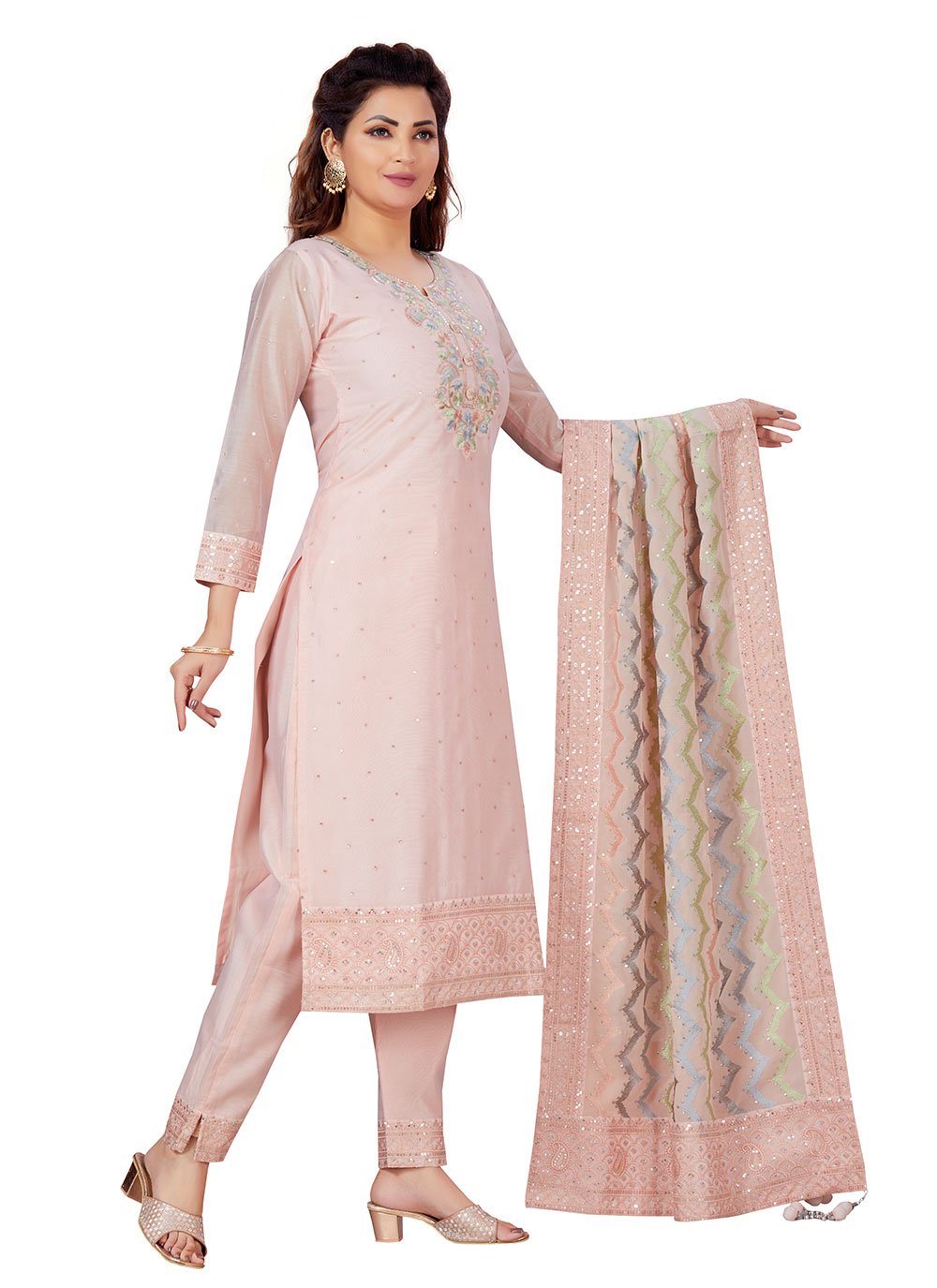 Salwar Suit Chanderi Pink Embroidered Salwar Kameez