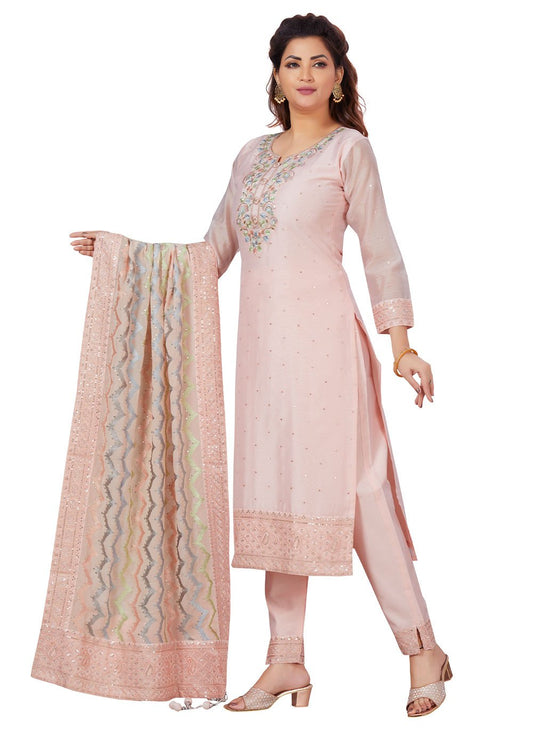 Salwar Suit Chanderi Pink Embroidered Salwar Kameez