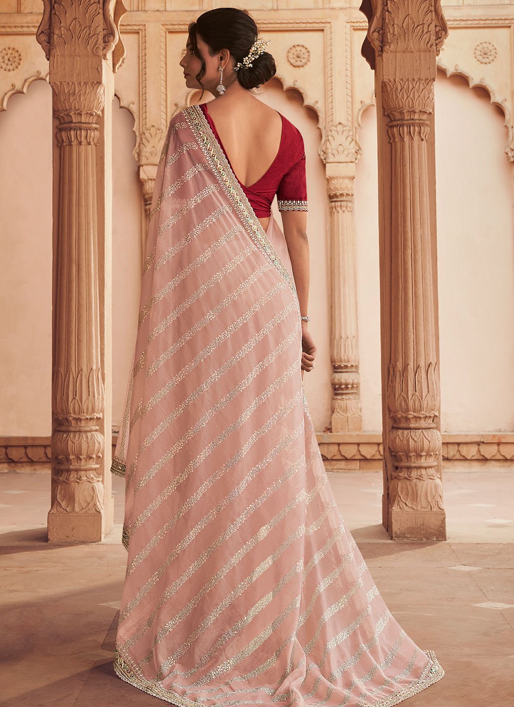 Classic Organza Pink Crystals Saree