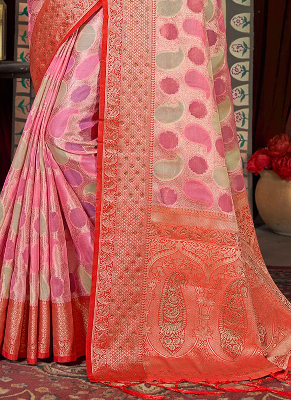 Classic Organza Pink Embroidered Saree