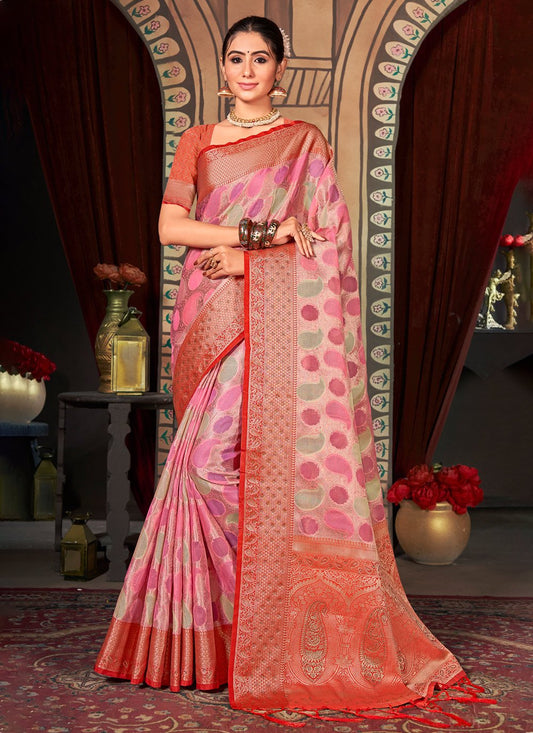 Classic Organza Pink Embroidered Saree