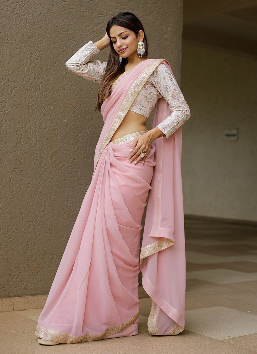 Contemporary Georgette Pink Embroidered Saree