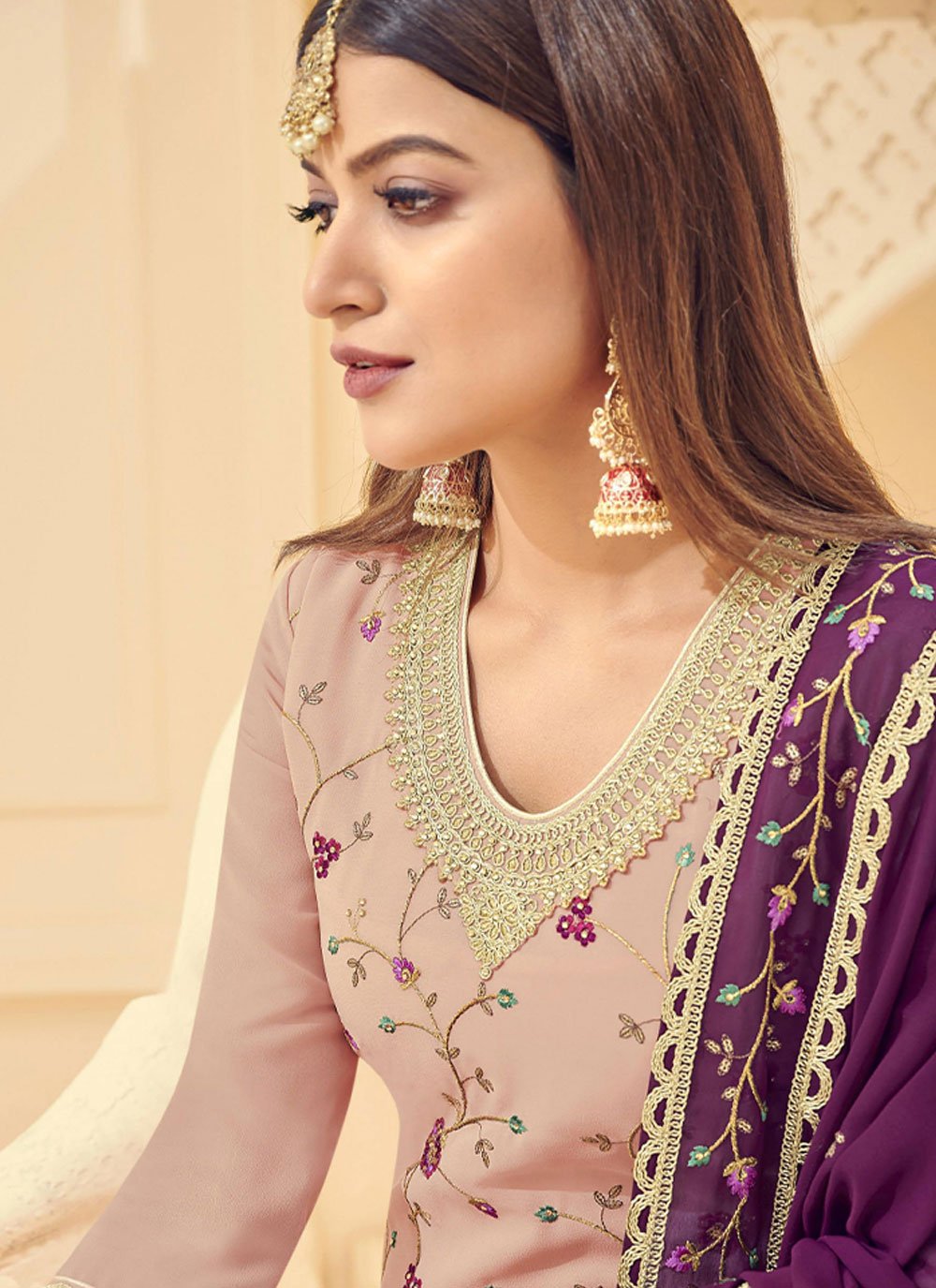 Salwar Suit Georgette Pink Embroidered Salwar Kameez