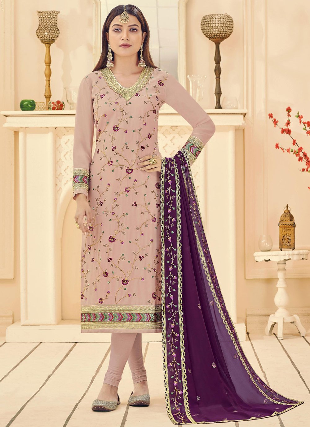 Salwar Suit Georgette Pink Embroidered Salwar Kameez