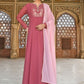 Gown Georgette Pink Embroidered Gown