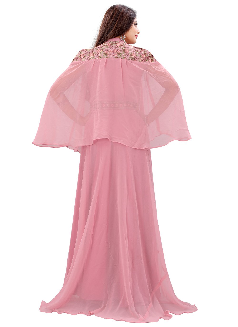 Gown Georgette Pink Embroidered Gown