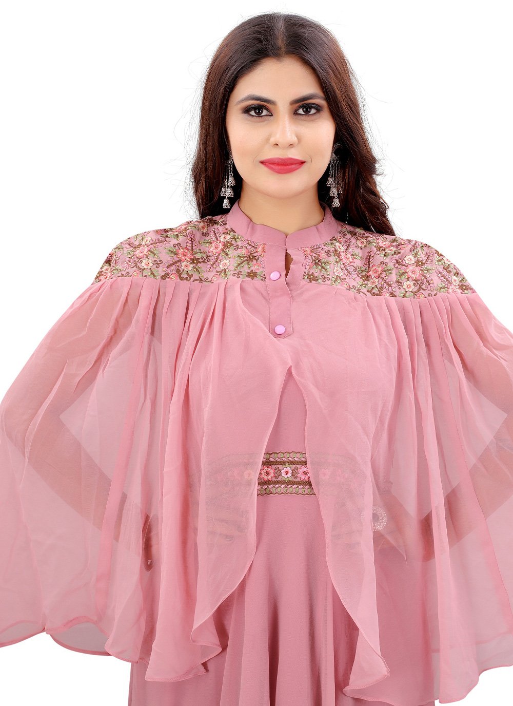 Gown Georgette Pink Embroidered Gown