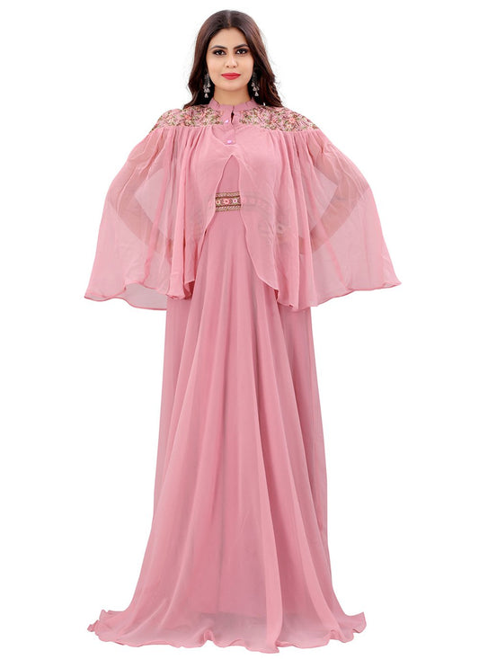 Gown Georgette Pink Embroidered Gown