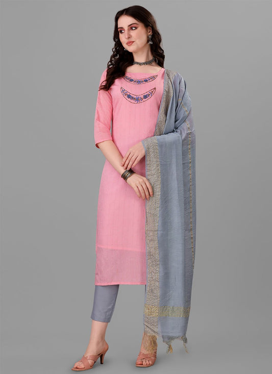 Salwar Suit Handloom Cotton Pink Embroidered Salwar Kameez