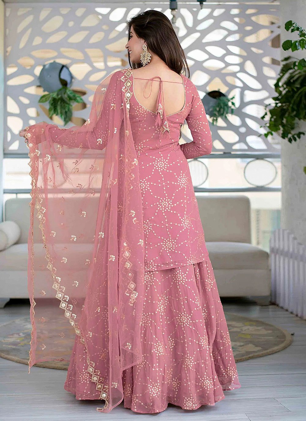 Lehenga Choli Faux Georgette Pink Embroidered Lehenga Choli