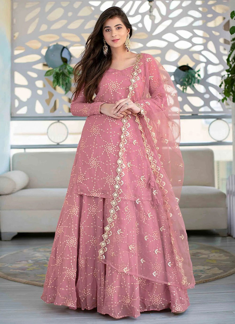 Lehenga Choli Faux Georgette Pink Embroidered Lehenga Choli