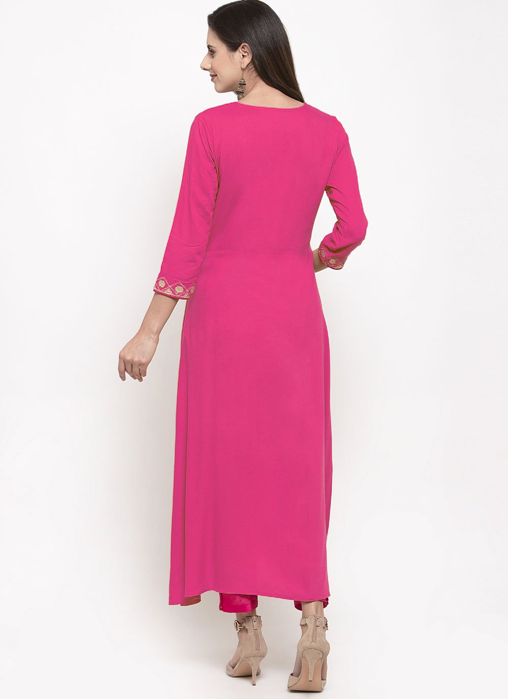 Designer Kurti Rayon Pink Embroidered Kurtis