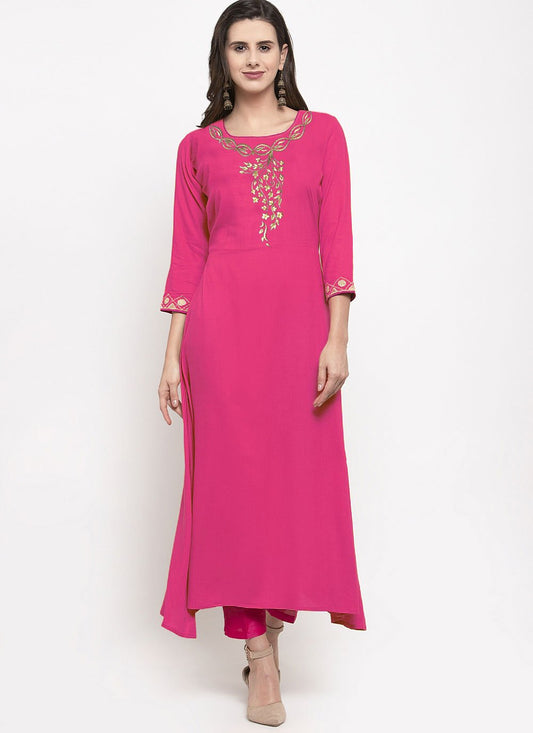 Designer Kurti Rayon Pink Embroidered Kurtis