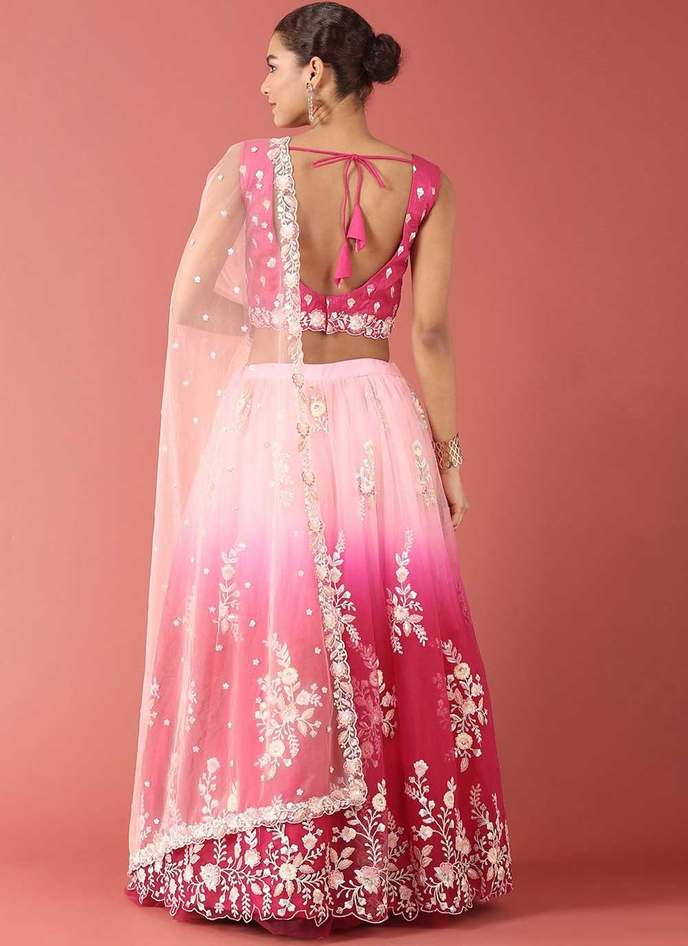 A Line Lehenga Net Pink Embroidered Lehenga Choli