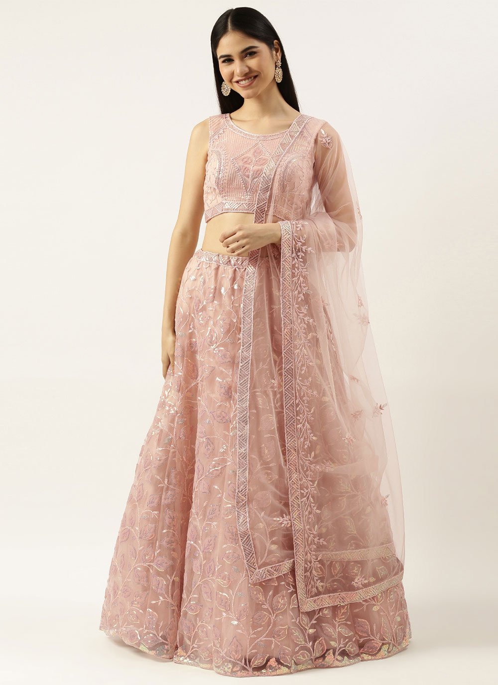 Lehenga Choli Net Pink Embroidered Lehenga Choli