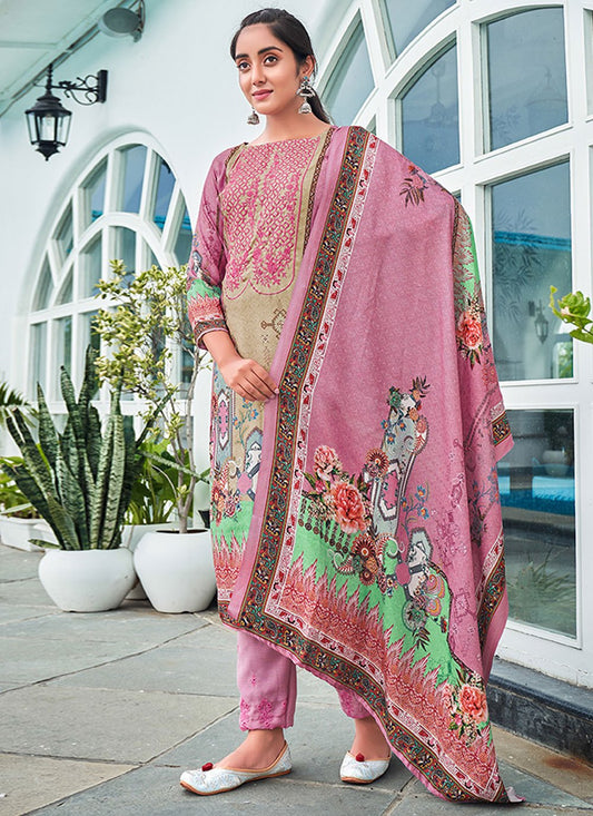 Pant Style Suit Pashmina Pink Digital Print Salwar Kameez