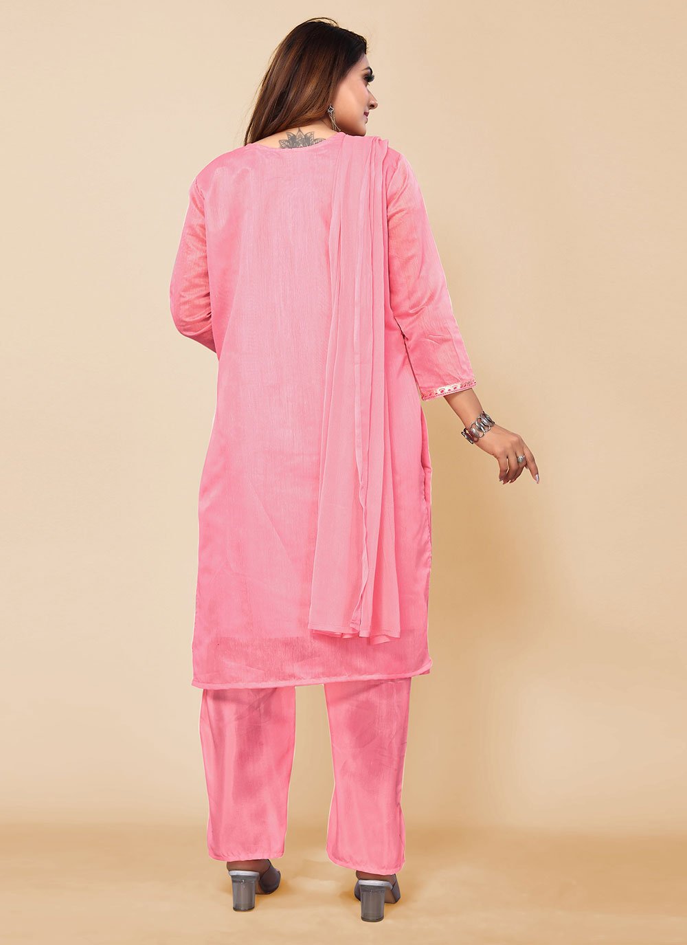 Pant Style Suit Chanderi Silk Pink Embroidered Salwar Kameez