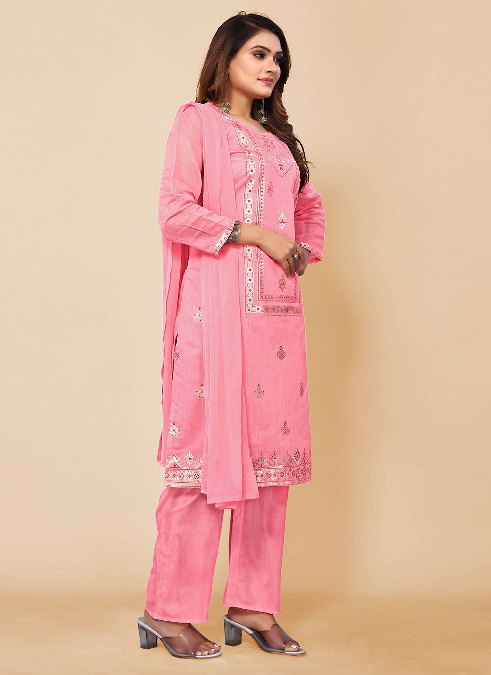 Pant Style Suit Chanderi Silk Pink Embroidered Salwar Kameez