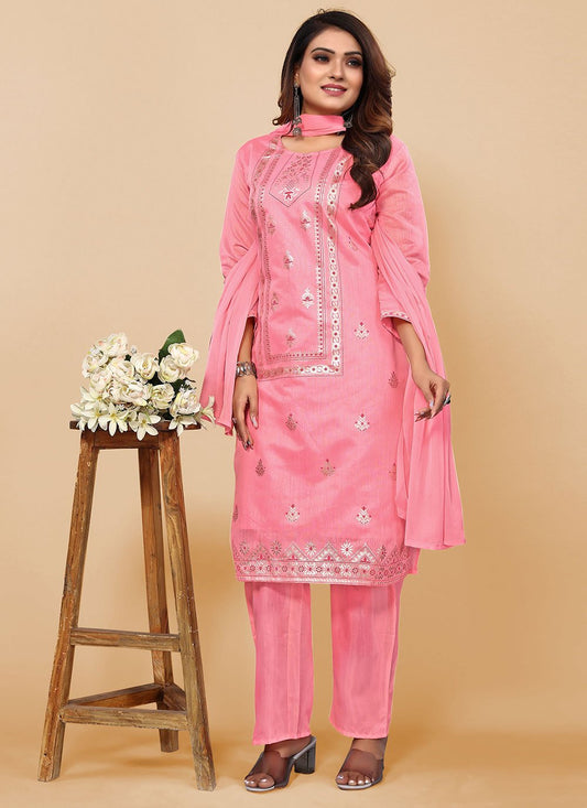 Pant Style Suit Chanderi Silk Pink Embroidered Salwar Kameez