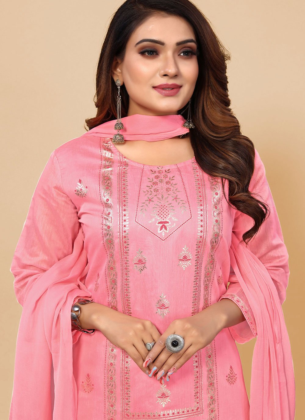 Pant Style Suit Chanderi Silk Pink Embroidered Salwar Kameez