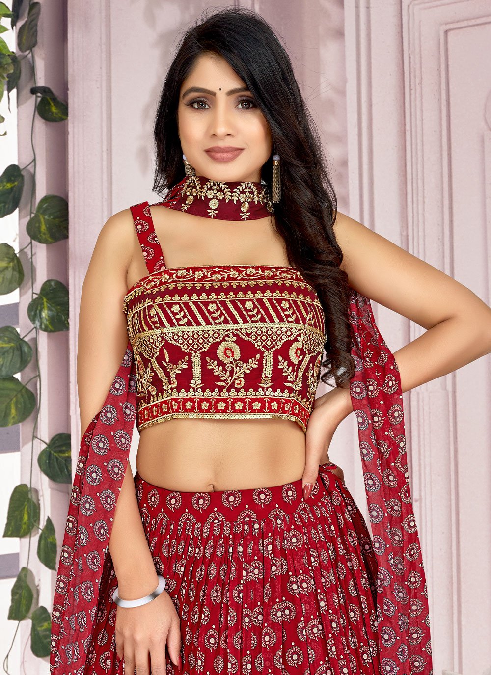 Readymade Lehenga Choli Georgette Pink Embroidered Lehenga Choli