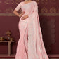 Classic Net Pink Embroidered Saree