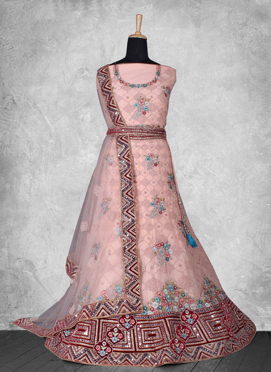 Lehenga Choli Georgette Pink Embroidered Lehenga Choli