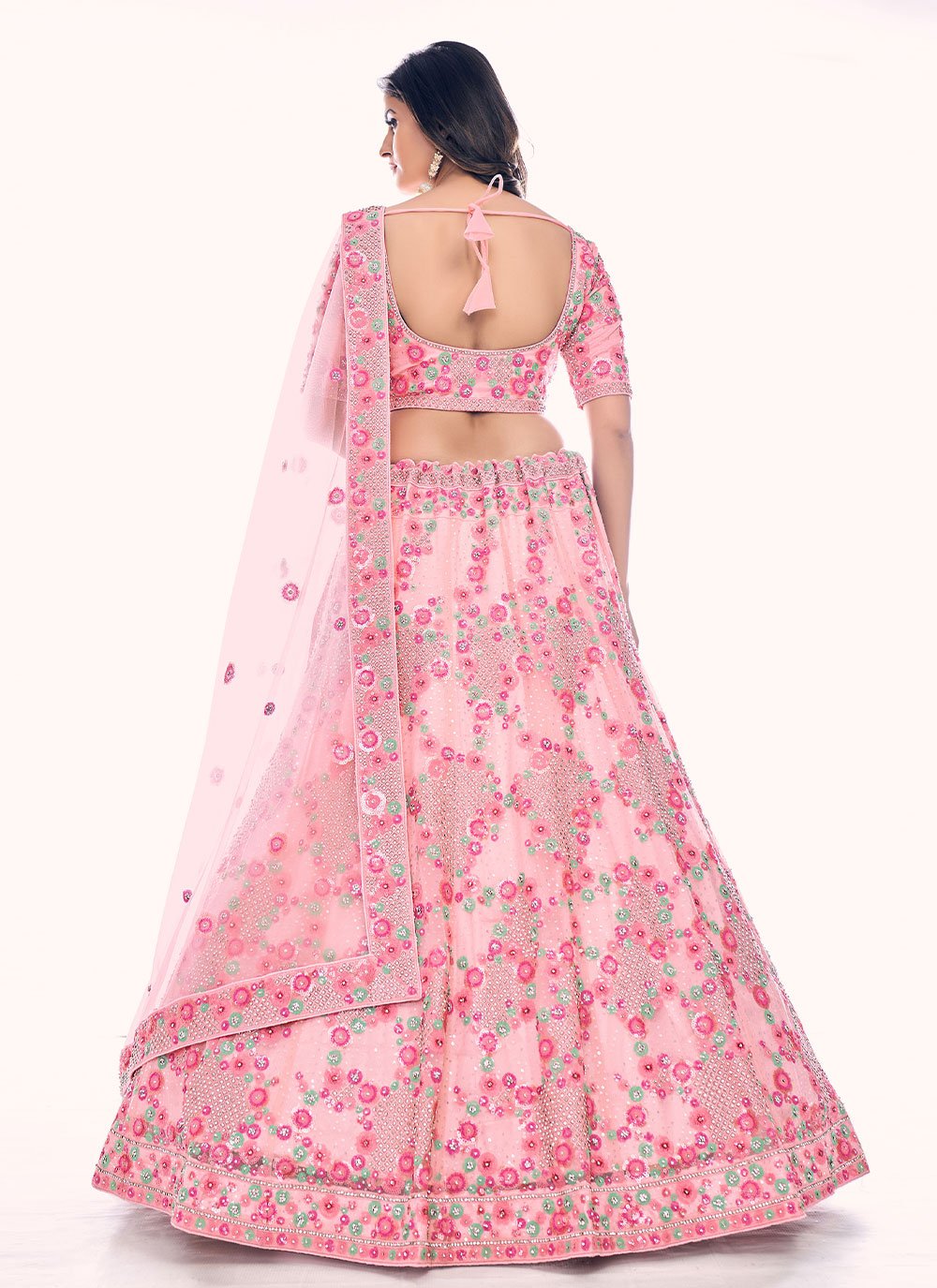 Lehenga Choli Net Pink Dori Work Lehenga Choli