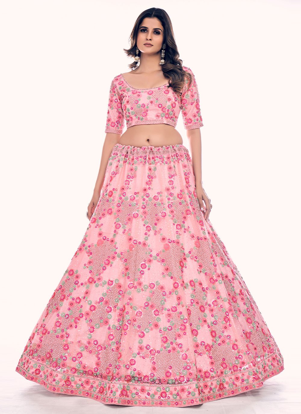 Lehenga Choli Net Pink Dori Work Lehenga Choli