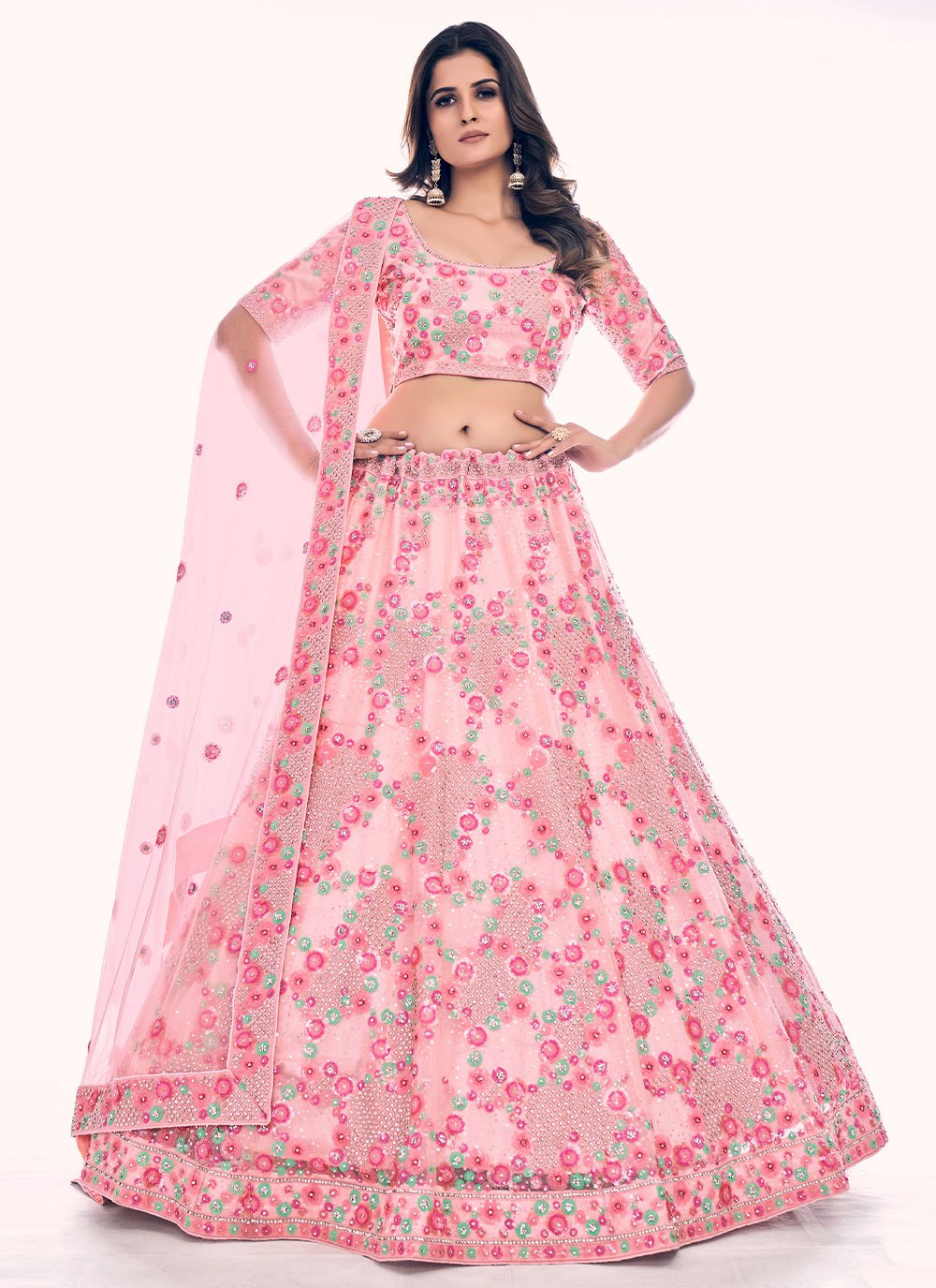 Lehenga Choli Net Pink Dori Work Lehenga Choli