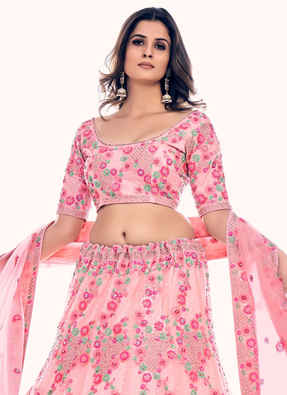 Lehenga Choli Net Pink Dori Work Lehenga Choli