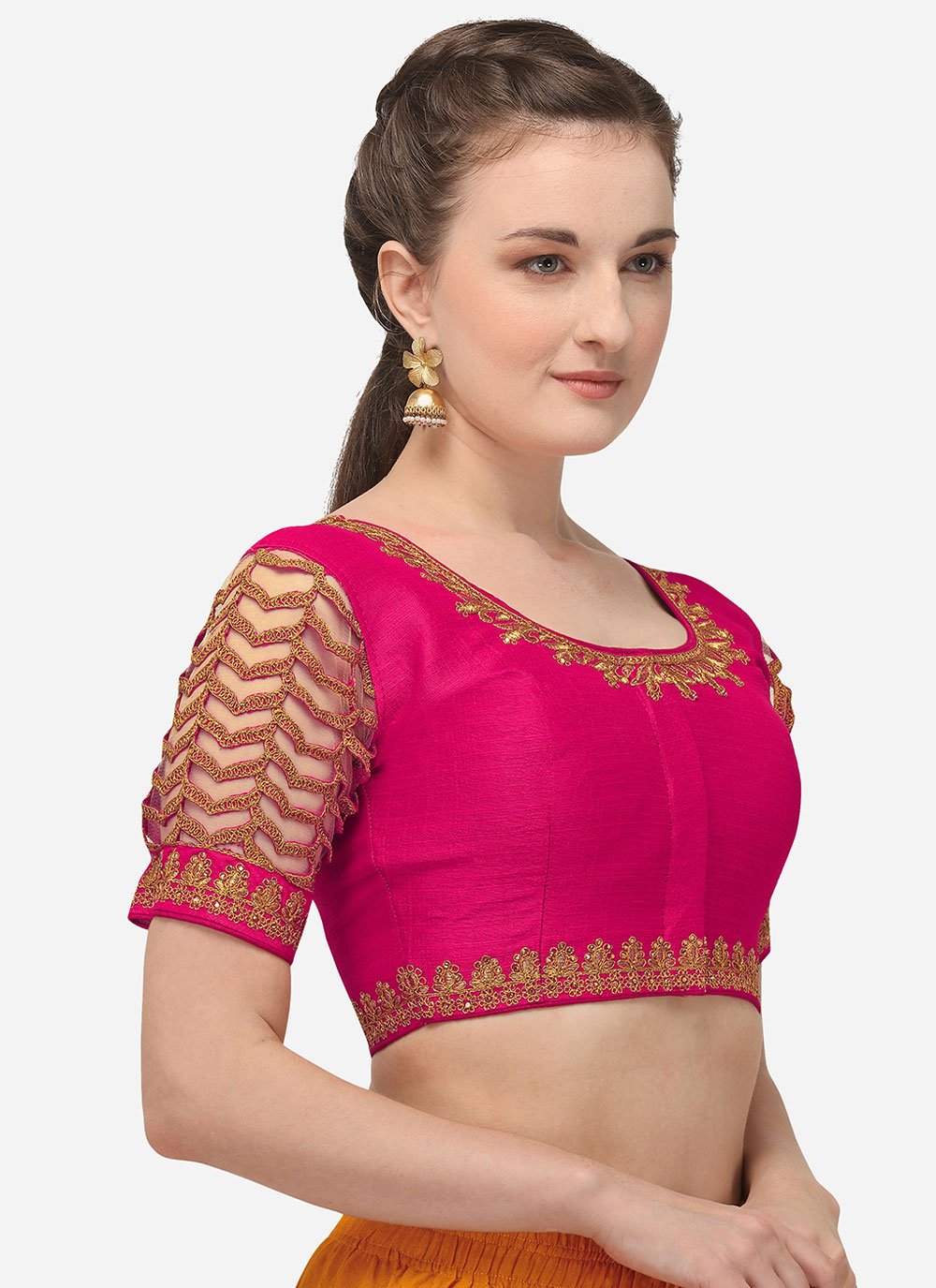 Designer Blouse Silk Pink Embroidered Blouse