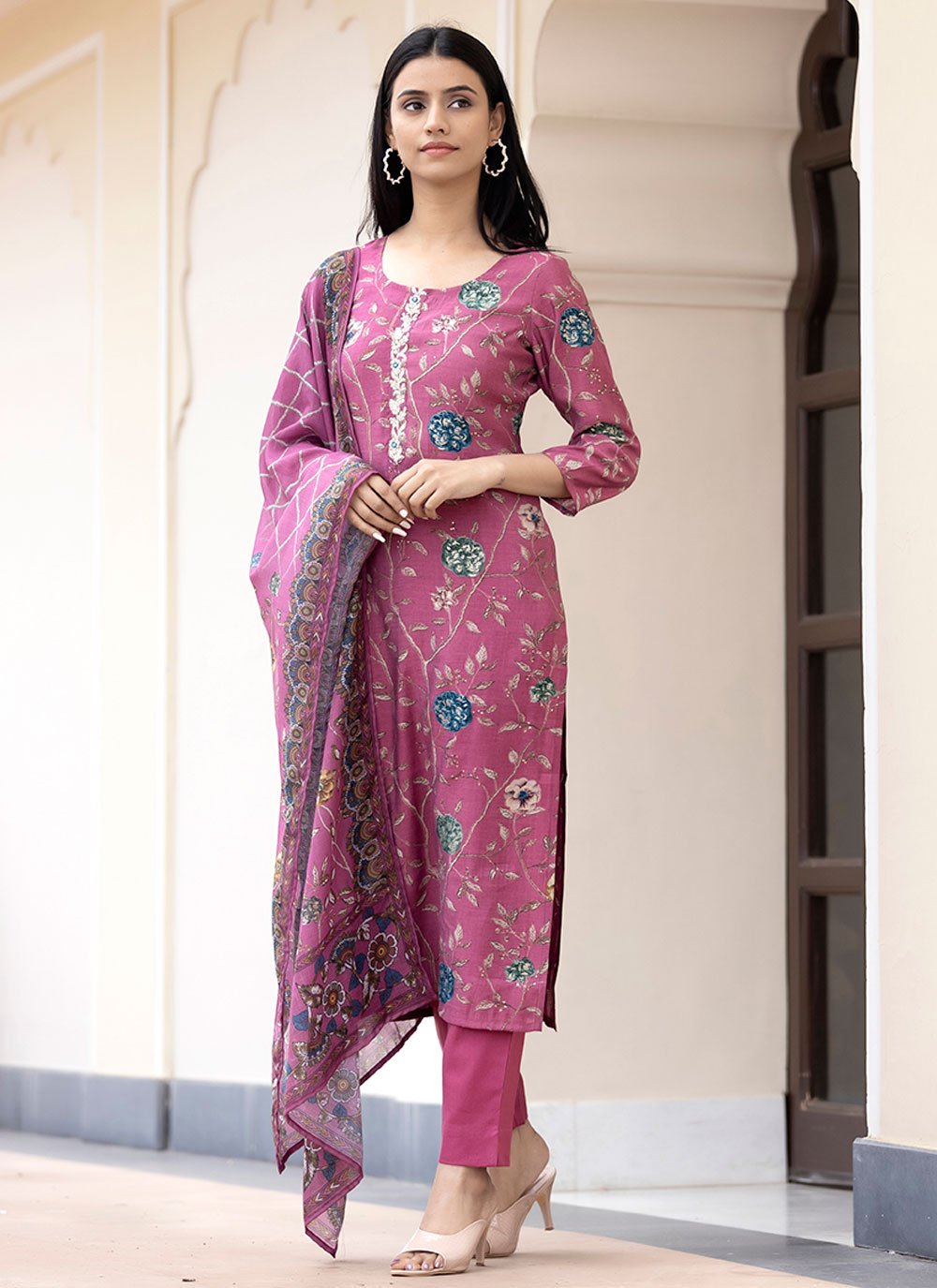 Salwar Suit Silk Pink Embroidered Salwar Kameez