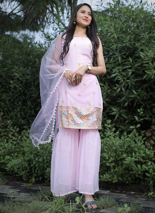 Trendy Suit Faux Georgette Pink Embroidered Salwar Kameez
