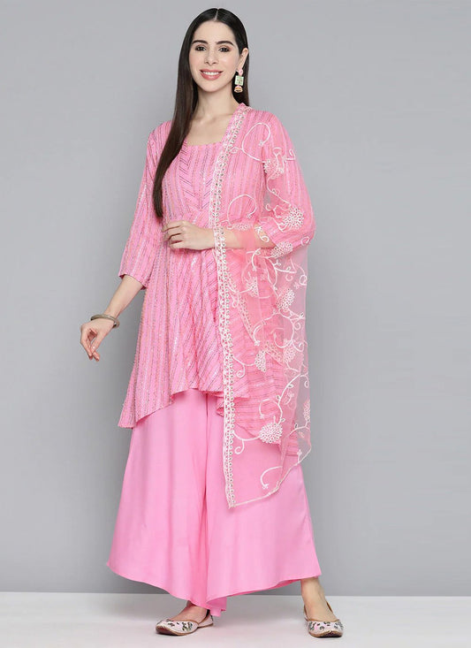 Salwar Suit Rayon Viscose Pink Embroidered Salwar Kameez
