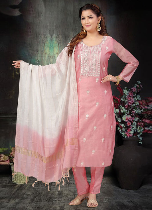 Salwar Suit Art Silk Pink Embroidered Salwar Kameez