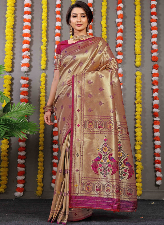 Classic Banarasi Silk Pink Weaving Saree