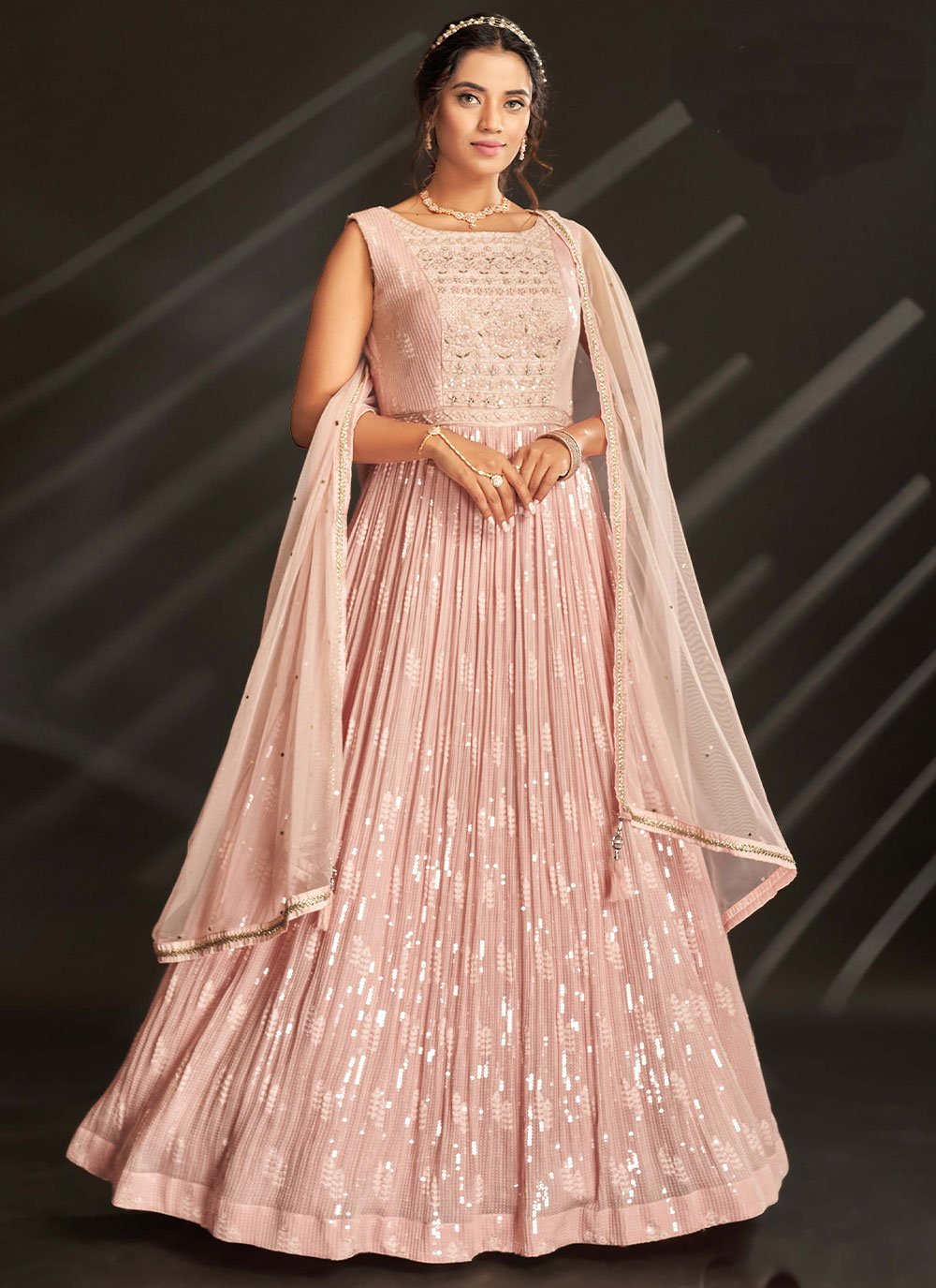 Floor Lenght Salwar Suit Georgette Pink Embroidered Salwar Kameez