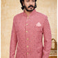 Jodhpuri Suit Velvet Pink Embroidered Mens