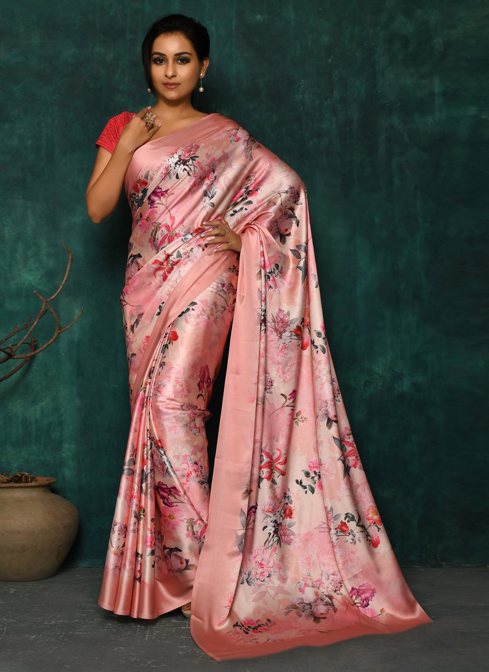 Designer Satin Pink Digital Print Saree