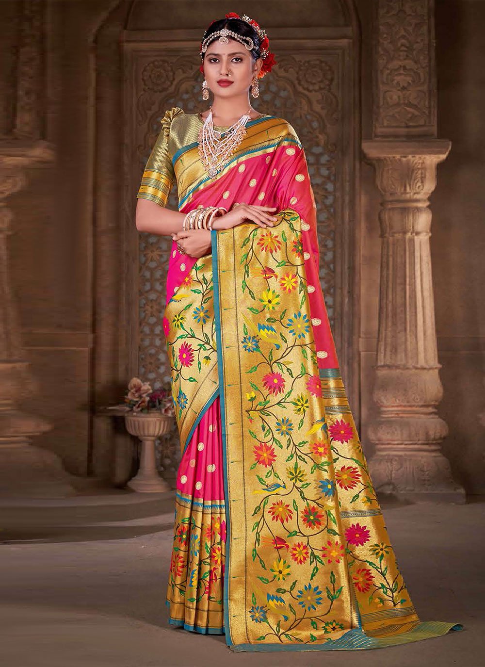 Classic Silk Pink Woven Saree